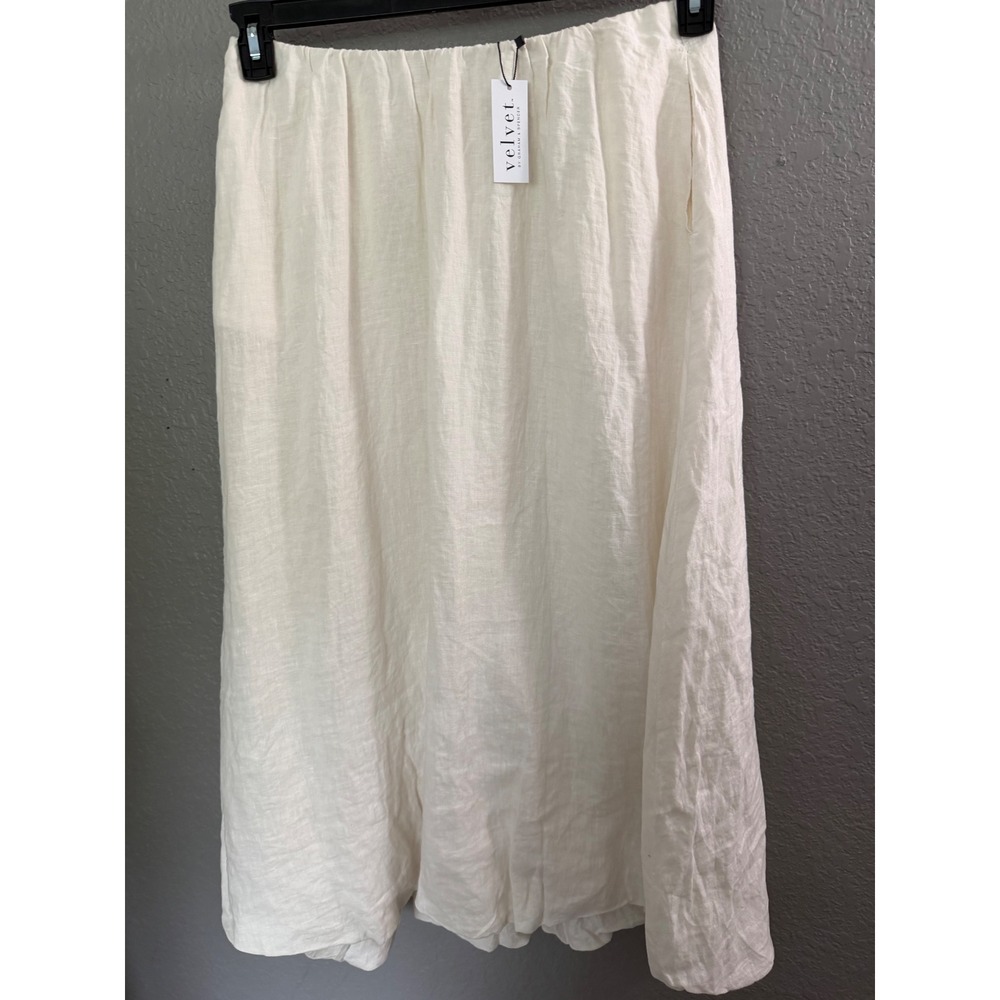Velvet by Graham & Spencer Cream Linen Bubble Hem Maxi Skirt Medium NWT - Picture 5 of 8
